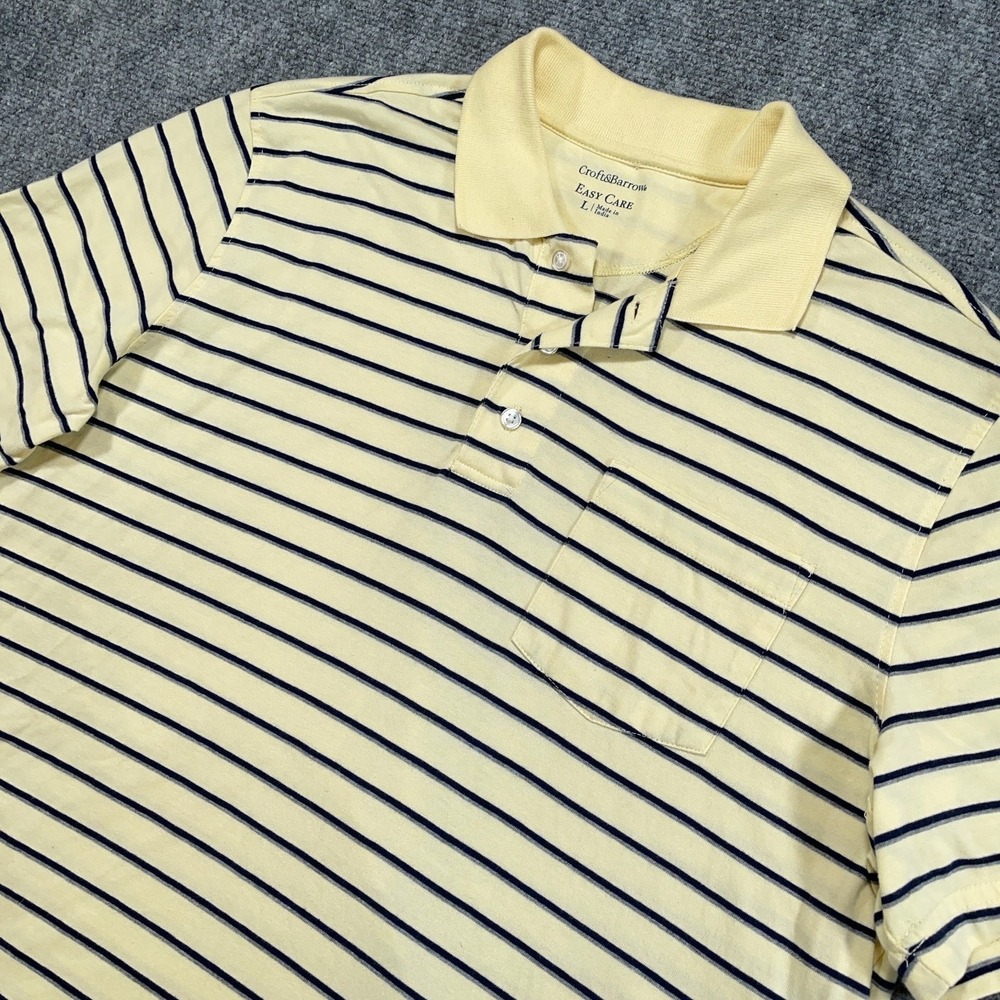 Croft & Barrow Polo Shirt Mens L Yellow‎ Striped Easy Care Short Sleeve Stretch